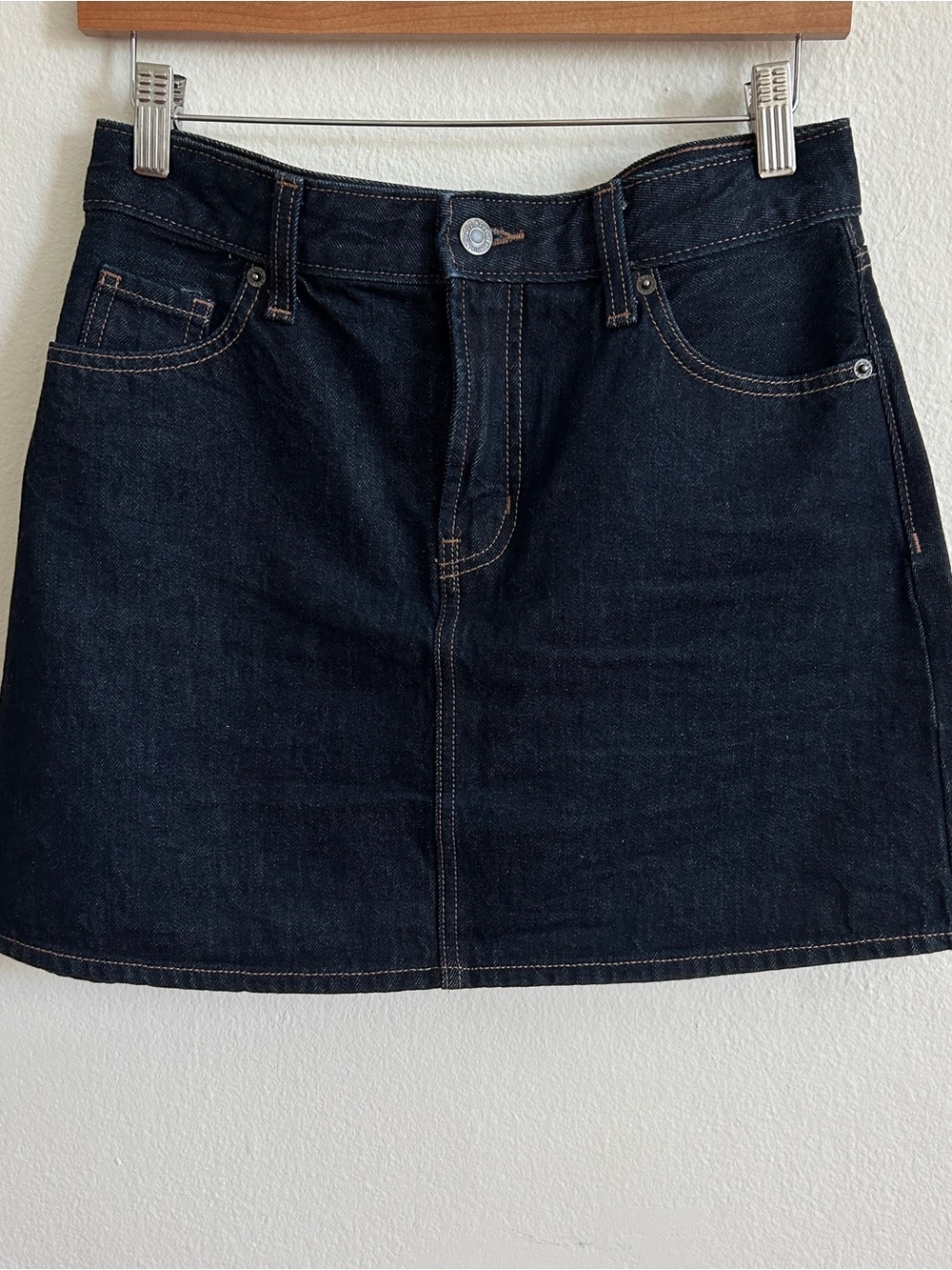Old Navy High Waisted A-Line Mini Skirt | Dark Rinse Denim